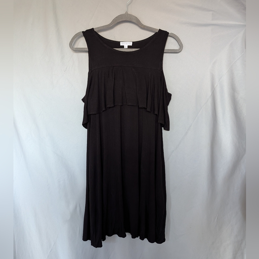 Socialite Cold Shoulder Ruffle Dress, Black, Size Medium